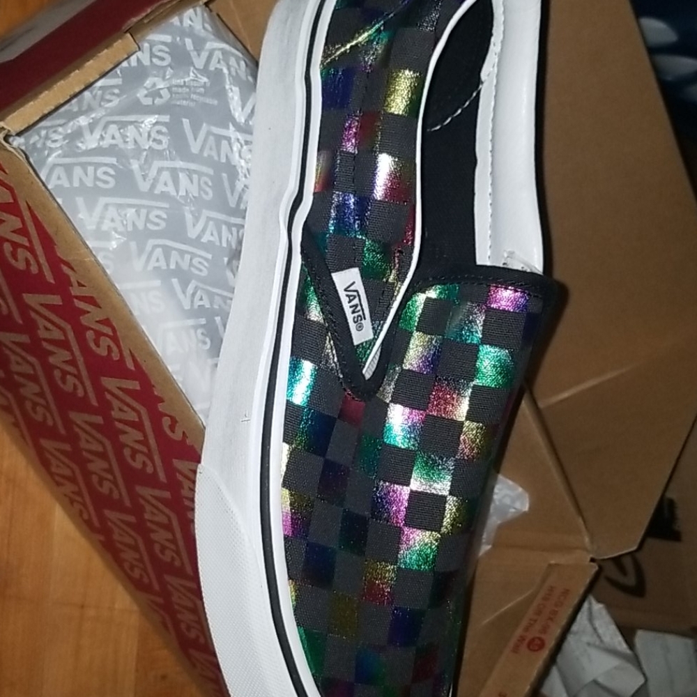 Vans shiny rainbow slip on vans